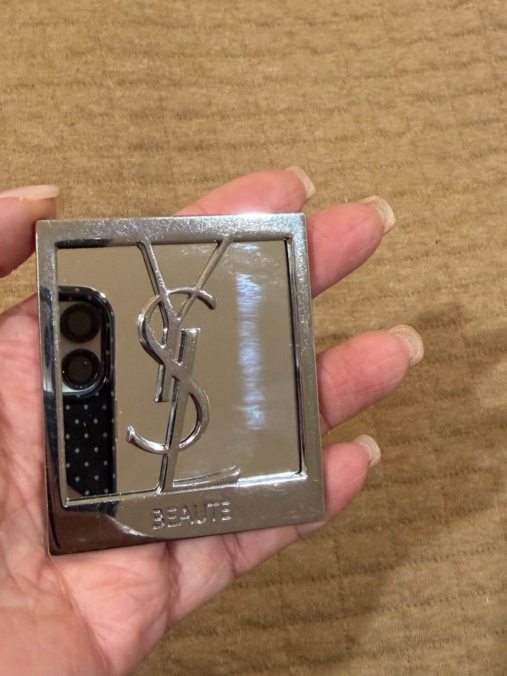 YSL Compact Mirror - Silver Retro Slim Case